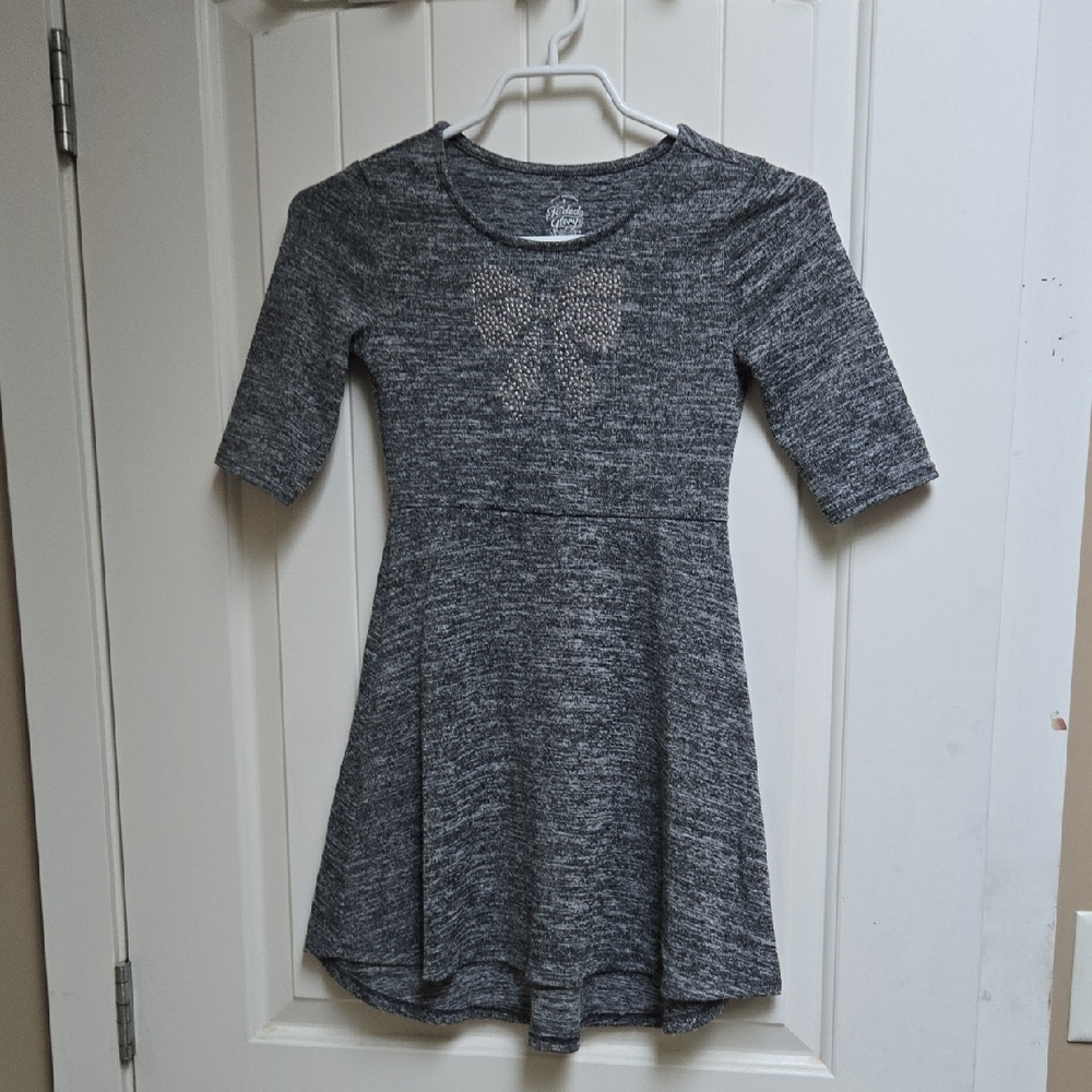 Faded Glory Kids Medium 7-8 Years Chic Gray Dress with Sparkling Bow Applique